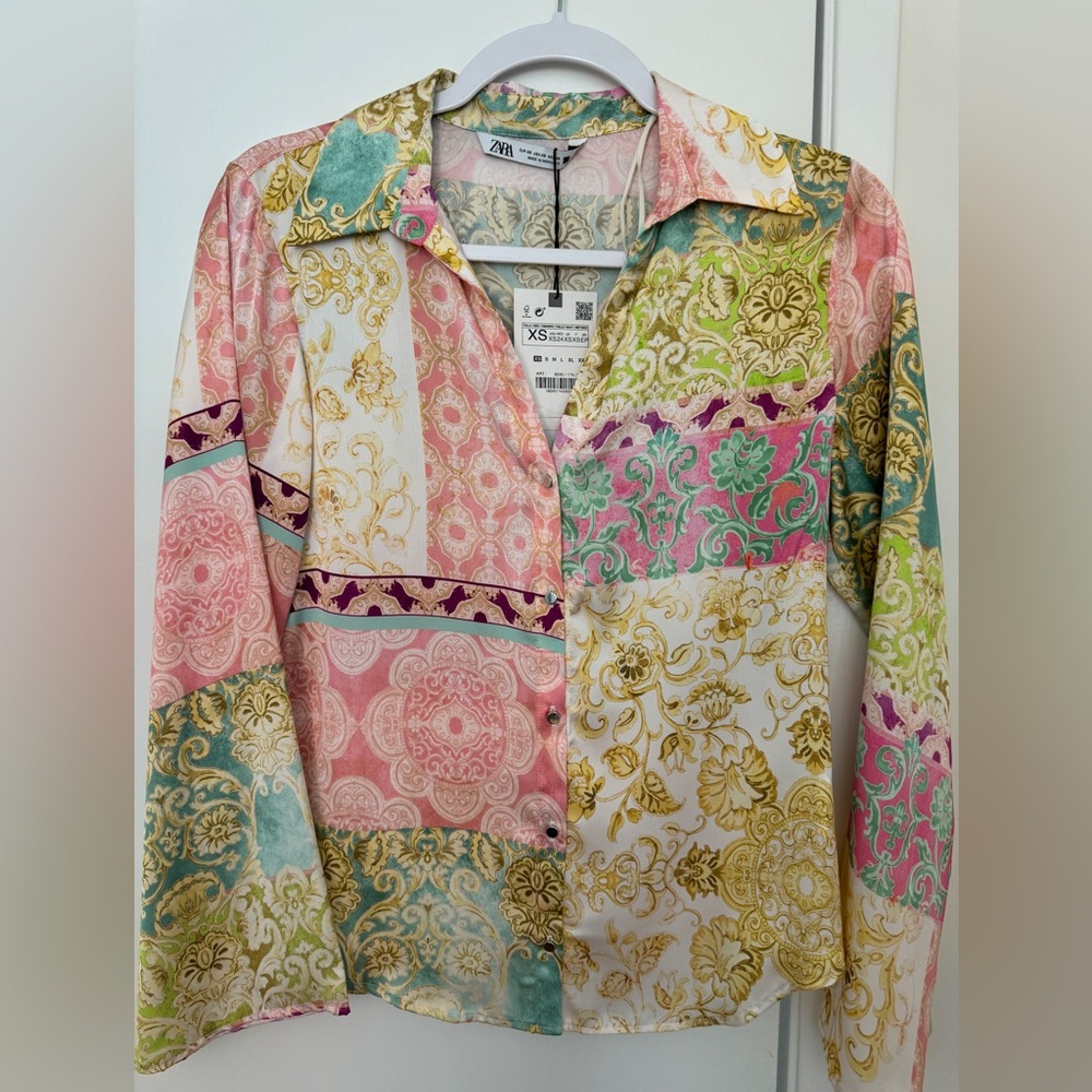 ZARA floral patchwork printed shirt blouse XS NWT